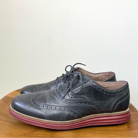 Cole Haan Charcoal Perforated Leather Wingtip Oxford Shoes - Picture 4 of 9